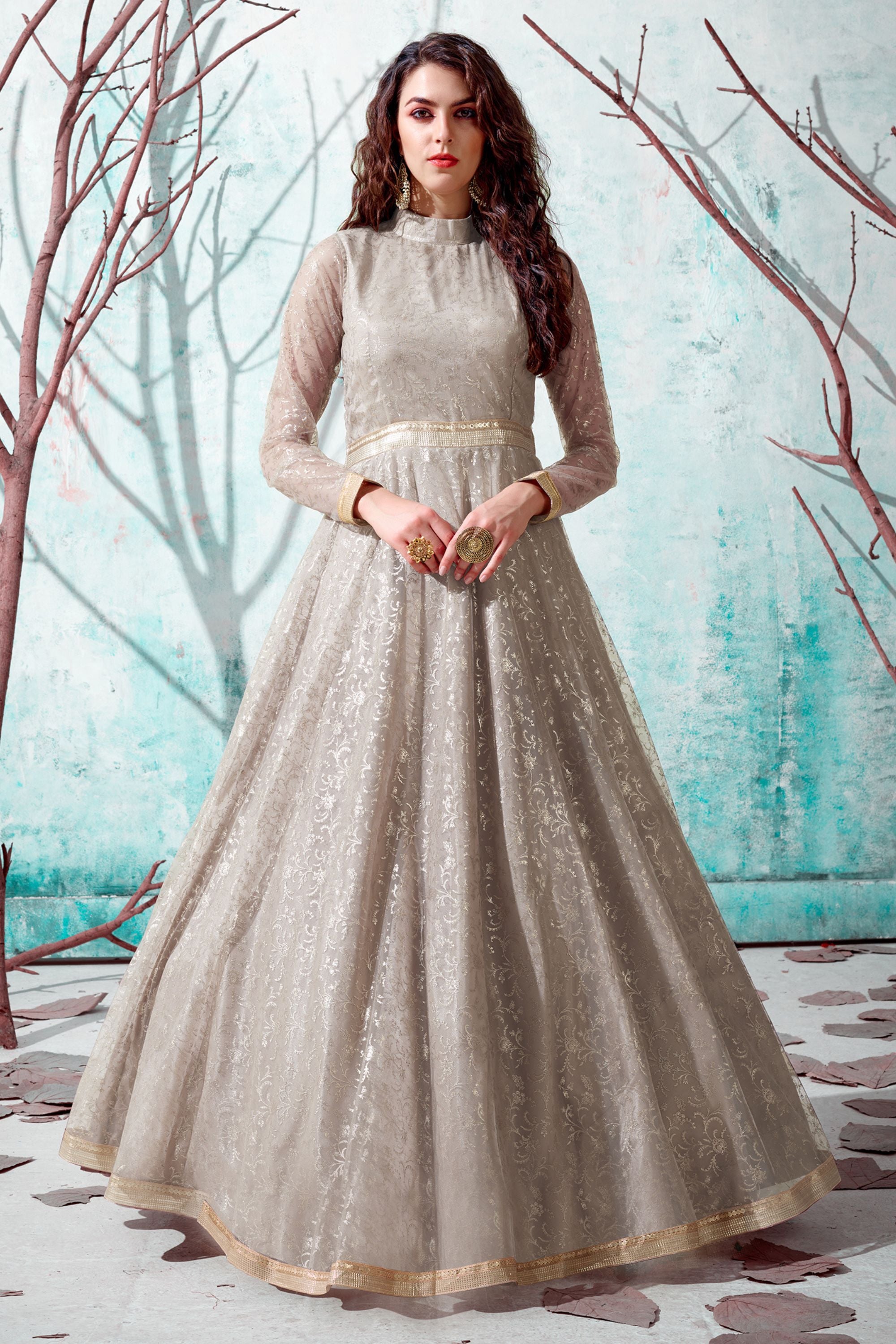 Buy Moss Green Pearl Embroidered Net Gown Online - RI.Ritu Kumar India  Store View